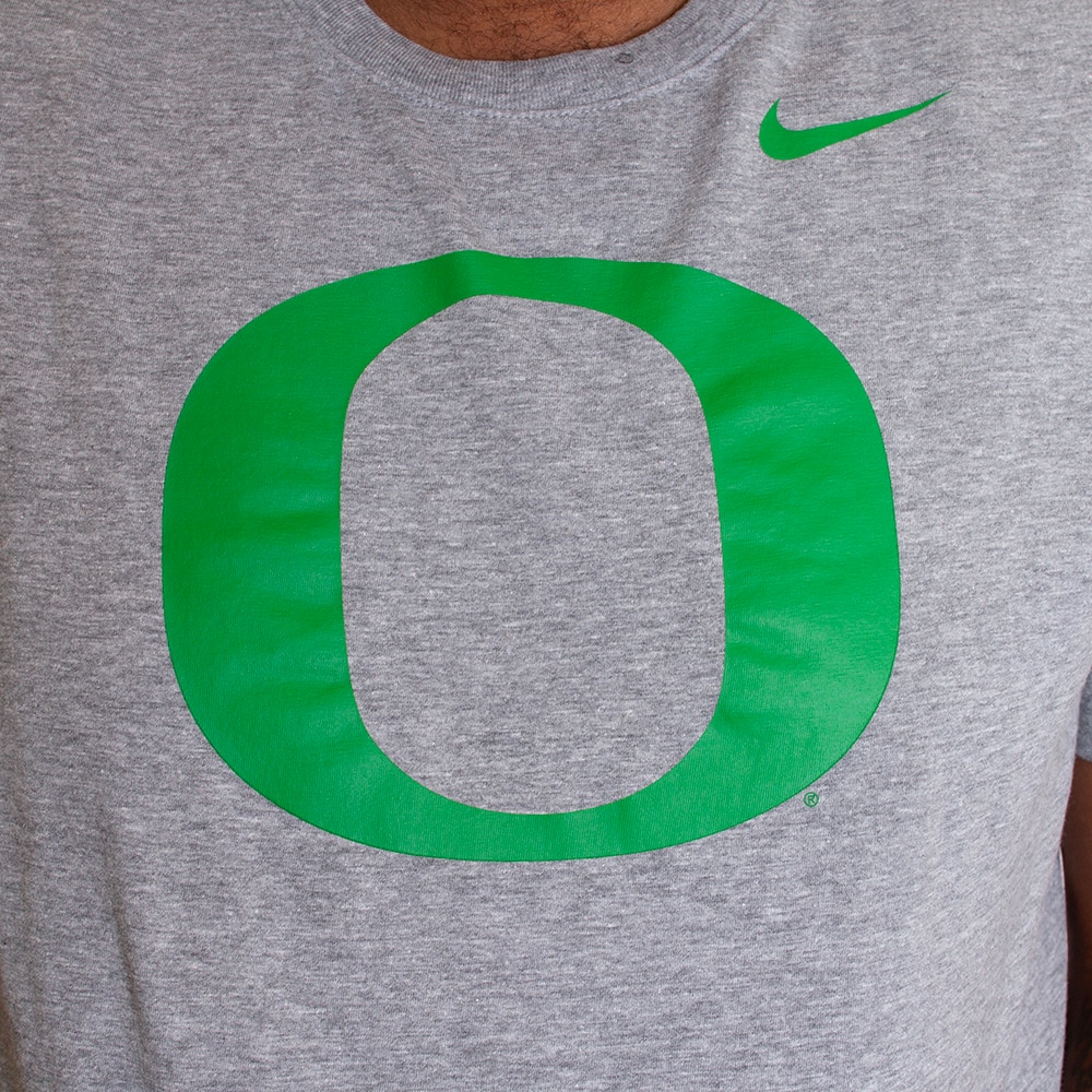 Classic Oregon O, Nike, Grey, Crew Neck, Cotton Blend, Men, Unisex, 155gsm, Jersey-style fabric, T-Shirt, 839789